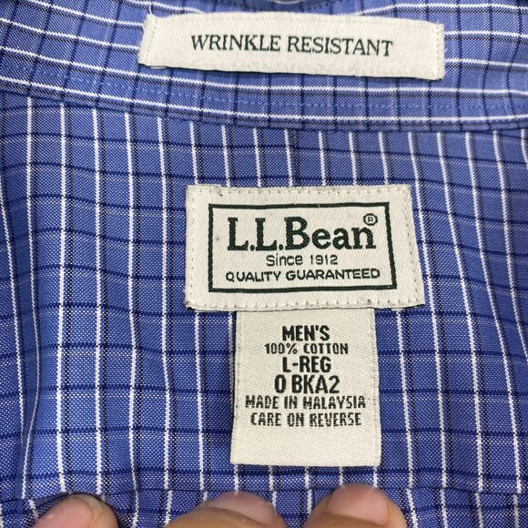 L.L. Bean Mens Blue Wrinkle-Resistant Button-Down Shirt Size L Reg 100% Cotton - Picture 4 of 12